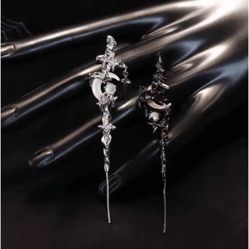 Myth Of The Moon Ear Hook Earrings Goth Sword Punk Moon Needle Star Earrings 3