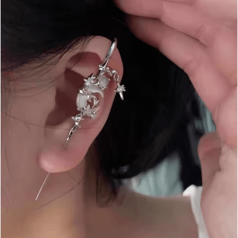 Myth Of The Moon Ear Hook Earrings Goth Sword Punk Moon Needle Star Earrings 6