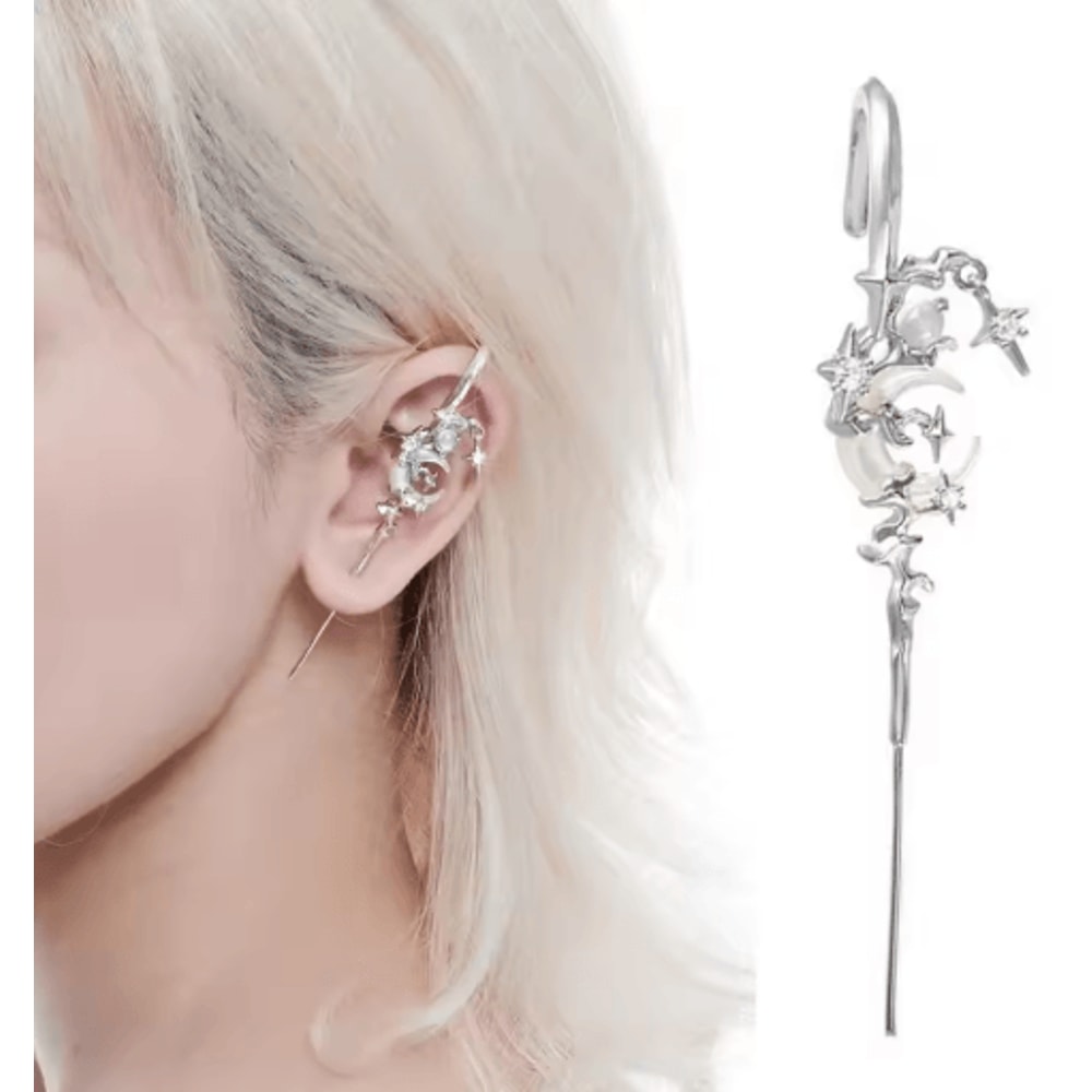 Myth Of The Moon Ear Hook Earrings Goth Sword Punk Moon Needle Star Earrings 7