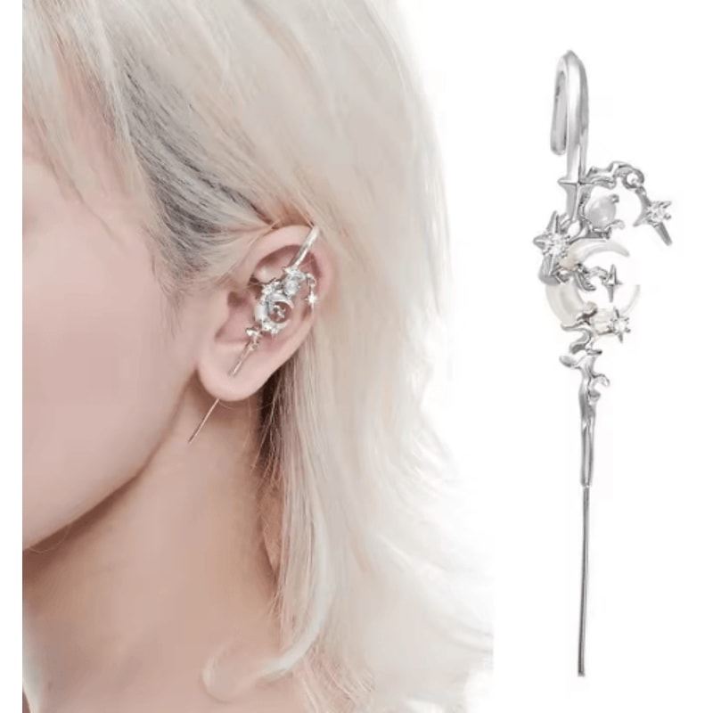 Myth Of The Moon Ear Hook Earrings Goth Sword Punk Moon Needle Star Earrings 7