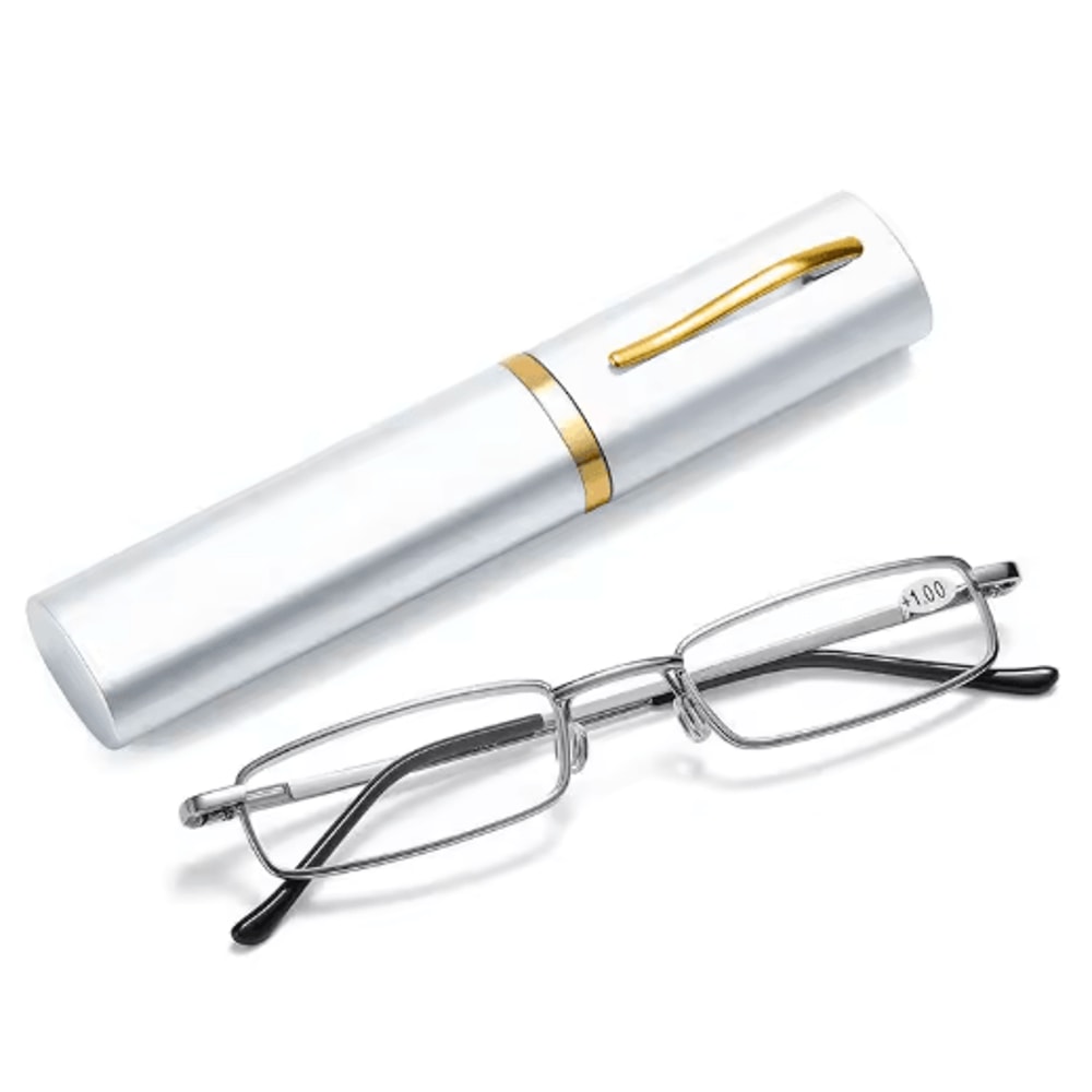 Slim Anti Blue Light Reading Glasses Lightweight Metal Frame Readers With Clip Case 5