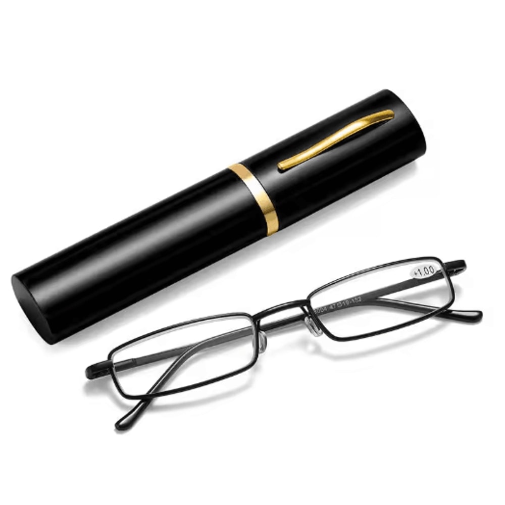 Slim Anti Blue Light Reading Glasses Lightweight Metal Frame Readers With Clip Case 6