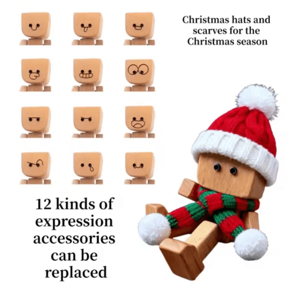 Shaking Feet Wooden Doll Christmas Ornaments Funny Spring Leg Man With Magnetic Expressions 12pcs 4