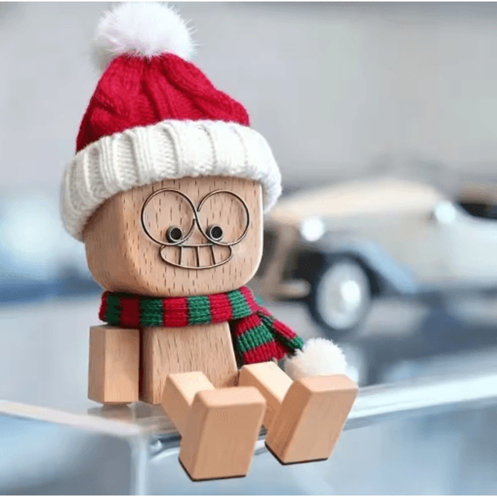 Shaking Feet Wooden Doll Christmas Ornaments Funny Spring Leg Man With Magnetic Expressions 12pcs 7