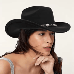 womens felt western cowboy hat studded pinched cowgirl fedora with wide brim and buckle band