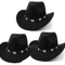 Womens Felt Western Cowboy Hat Studded Pinched Cowgirl Fedora With Wide Brim And Buckle Band 6