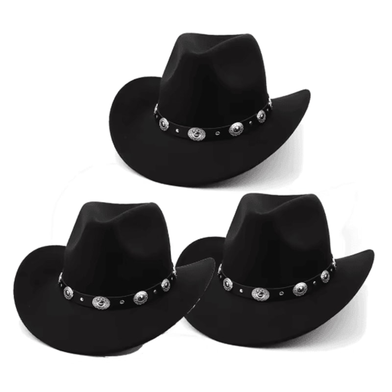 Womens Felt Western Cowboy Hat Studded Pinched Cowgirl Fedora With Wide Brim And Buckle Band 6