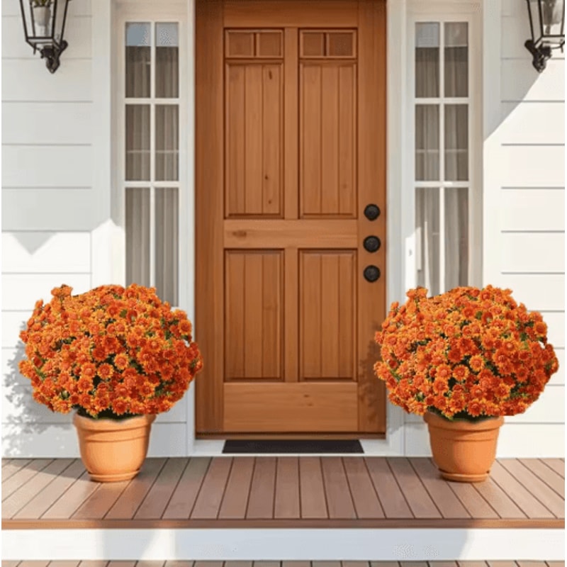 Artificial Sunset Mums Flowers Waterproof Fake Fall Flowers For Outdoor And Home Decor 5 Bundles 11