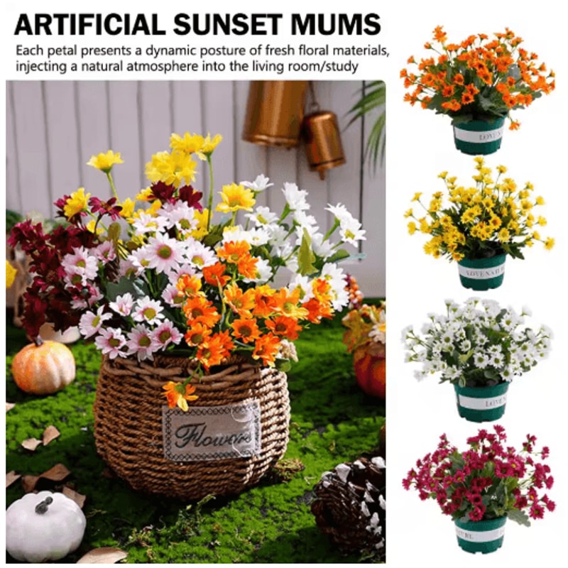 Artificial Sunset Mums Flowers Waterproof Fake Fall Flowers For Outdoor And Home Decor 5 Bundles 8