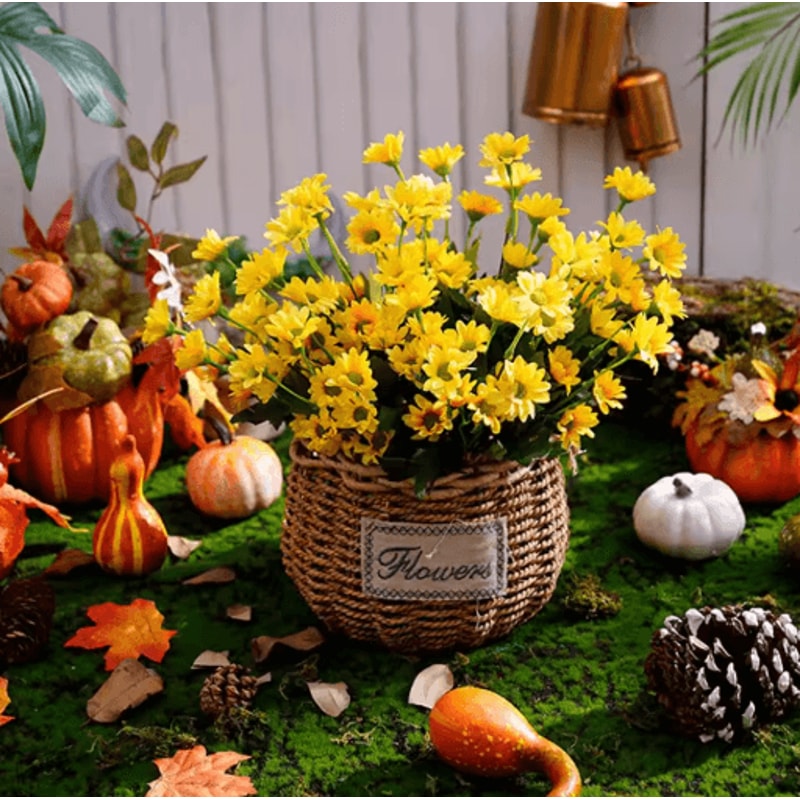 Artificial Sunset Mums Flowers Waterproof Fake Fall Flowers For Outdoor And Home Decor 5 Bundles 9