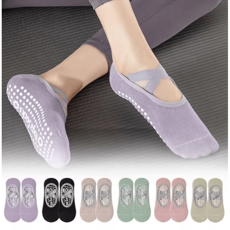 Professional Womens Anti Slip Yoga Socks Breathable Grip And Strap Pilates And Ballet Socks 9