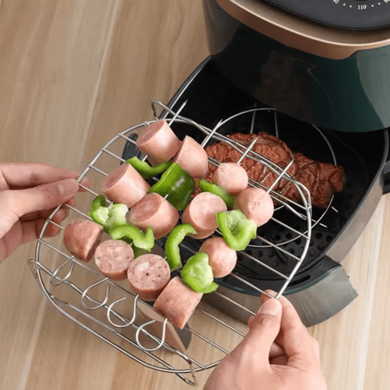 Air Fryer Rack With 4 Skewers Stainless Steel Kebab And Grill Rack For Even Cooking 3