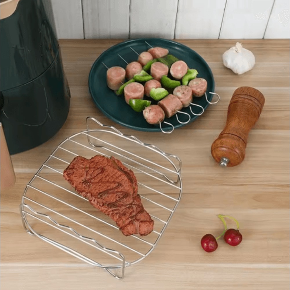 Air Fryer Rack With 4 Skewers Stainless Steel Kebab And Grill Rack For Even Cooking 4