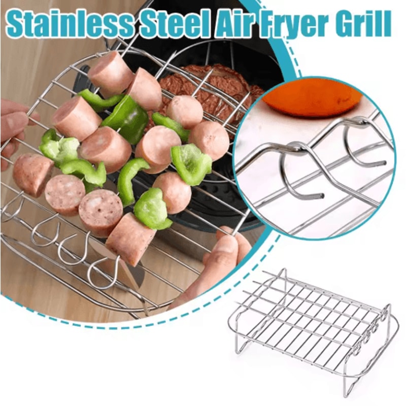 Air Fryer Rack With 4 Skewers Stainless Steel Kebab And Grill Rack For Even Cooking 0
