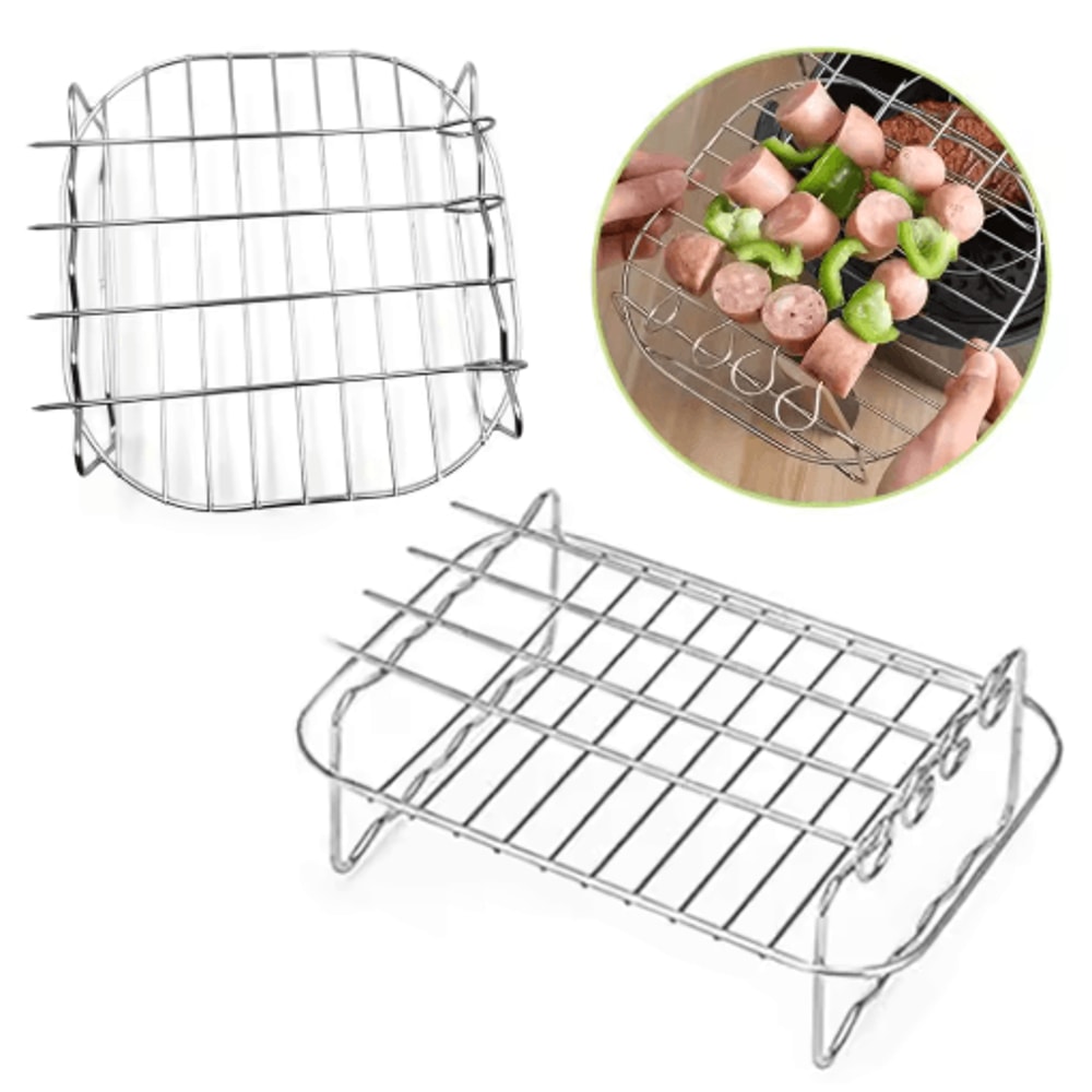 Air Fryer Rack With 4 Skewers Stainless Steel Kebab And Grill Rack For Even Cooking 7