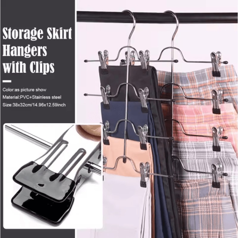 4 Tier Space Saving Pants Hangers Closet Organizer With Clips For Pants Skirts And Scarves 4
