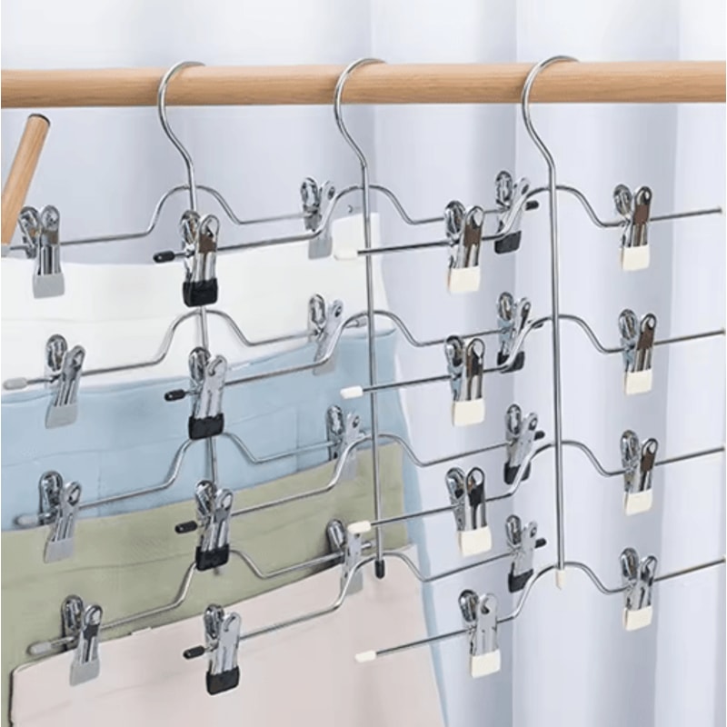 4 Tier Space Saving Pants Hangers Closet Organizer With Clips For Pants Skirts And Scarves 6