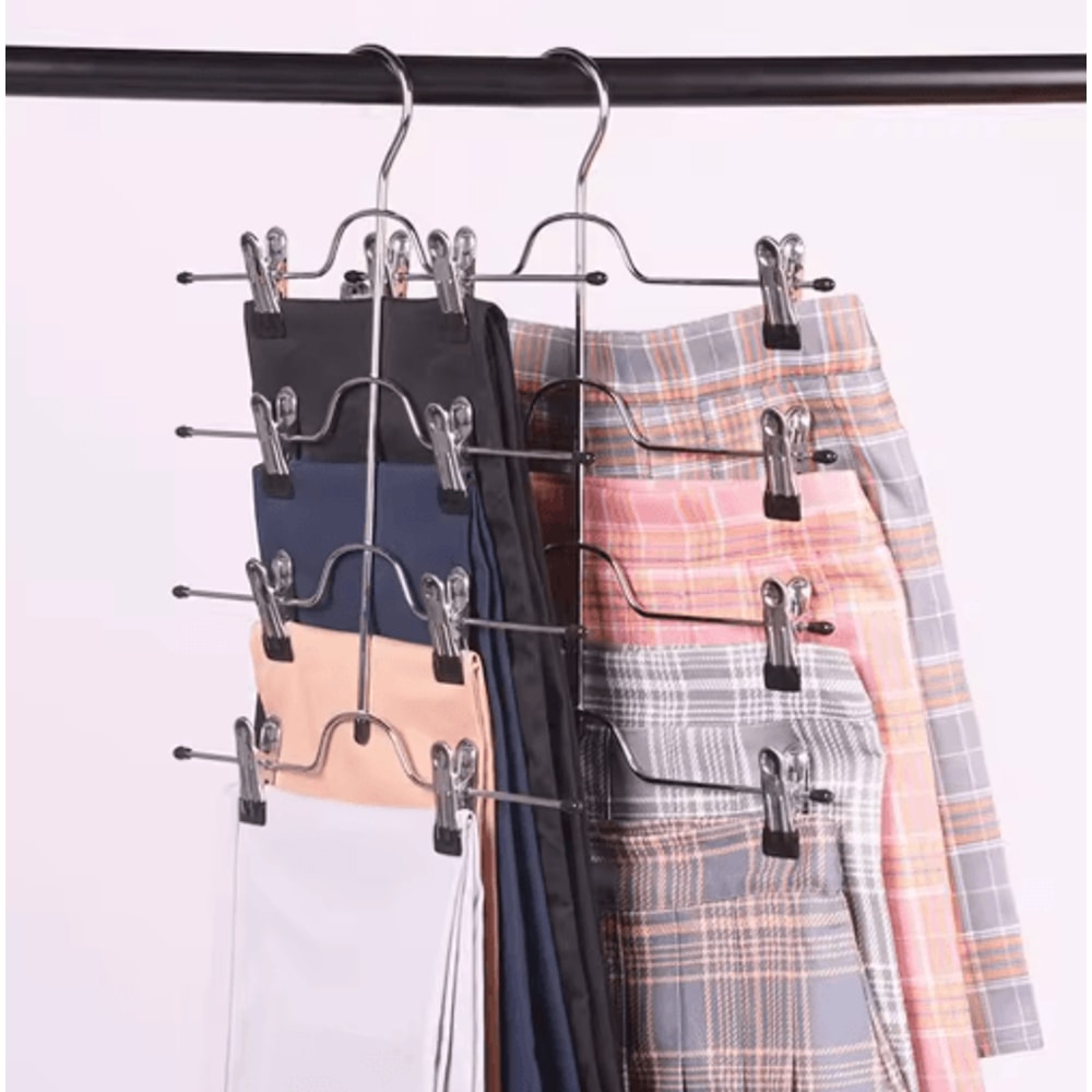 4 Tier Space Saving Pants Hangers Closet Organizer With Clips For Pants Skirts And Scarves 7