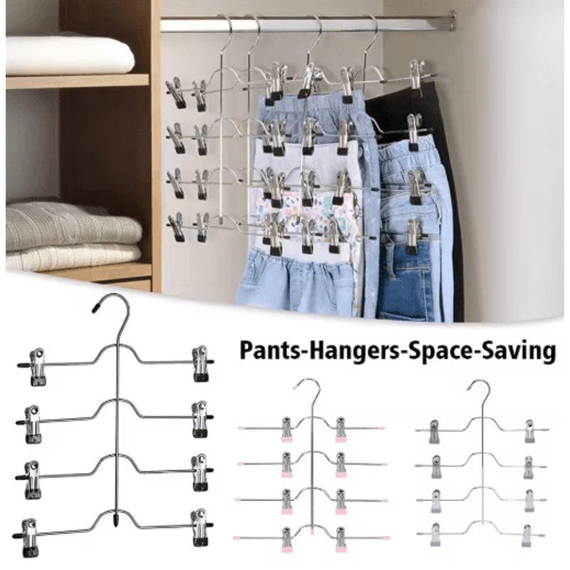 4 Tier Space Saving Pants Hangers Closet Organizer With Clips For Pants Skirts And Scarves 8