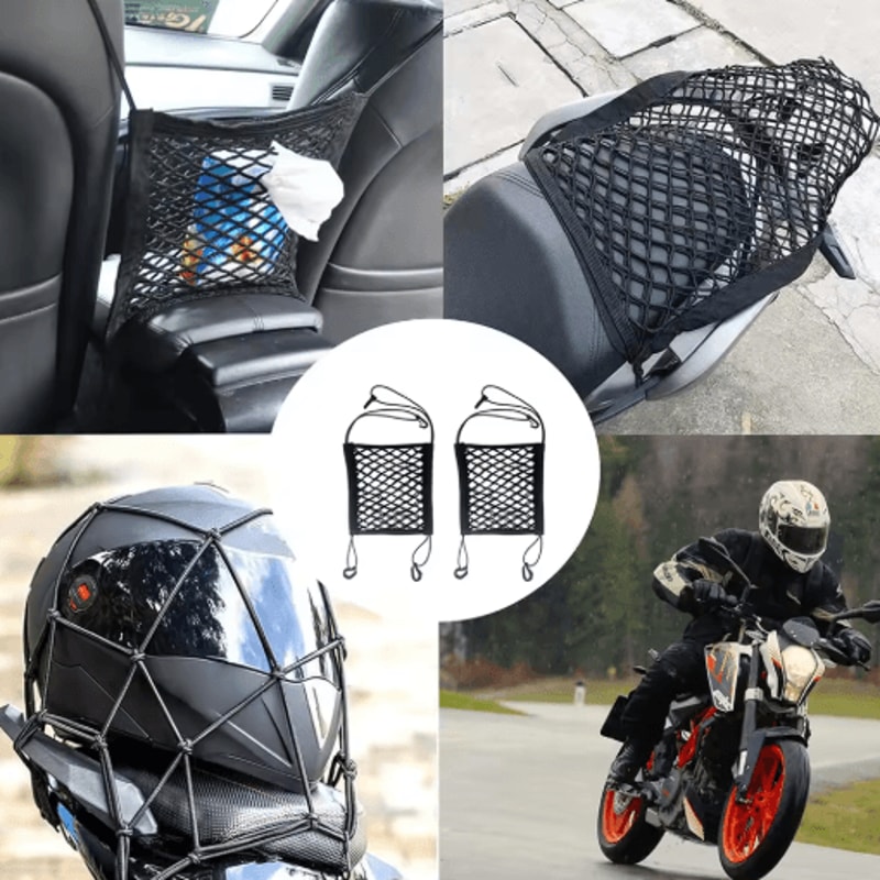 Double Layer Mesh Car Storage Net Seat Back And Trunk Organizer With Hooks 1 2PCS 3