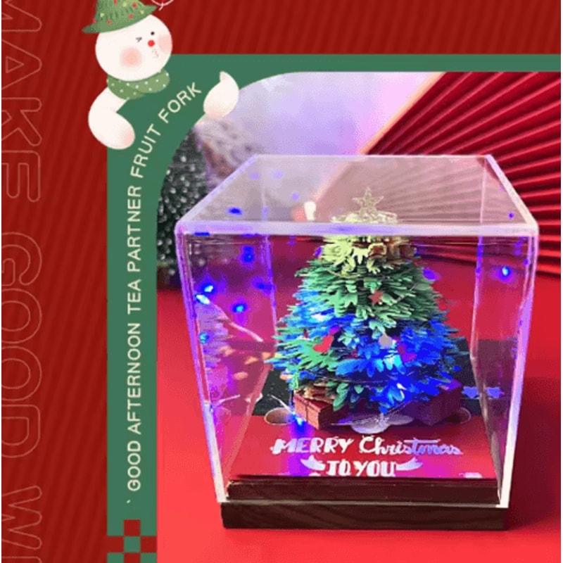 3D Tear Away Time Piece Calendar Panoramic Christmas Tree Paper Carving Desk Calendar With LED Ligh 3