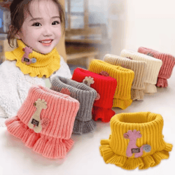 kids knitted giraffe scarf collar cartoon ruffle neck warmer detachable dickey