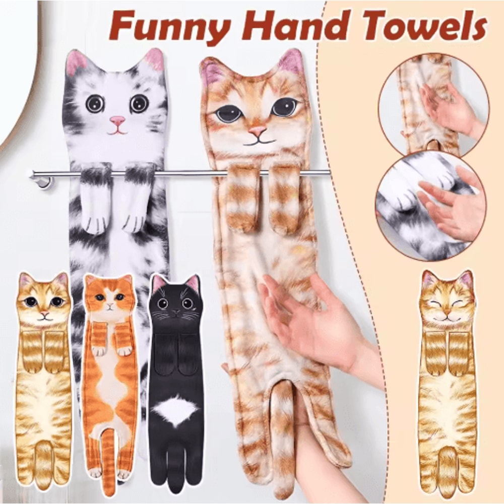 Funny Cat Hand Towel Cute Hanging Kitchen And Bathroom Towel For Cat Lovers 11