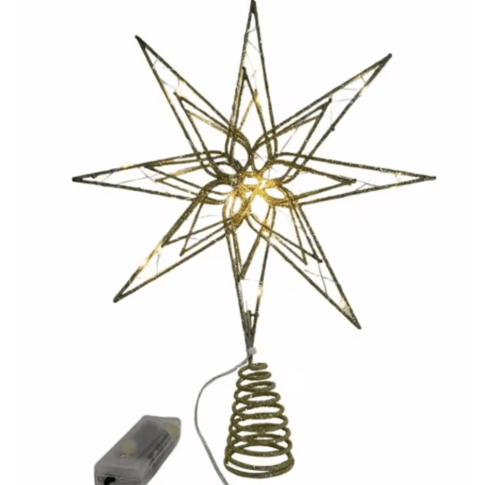 20 Light Christmas Star Tree Topper Pre Lit Multi Pointed Glitter Snowflake Treetop Decor 1