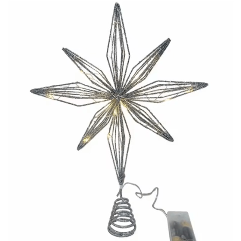 20 Light Christmas Star Tree Topper Pre Lit Multi Pointed Glitter Snowflake Treetop Decor 2