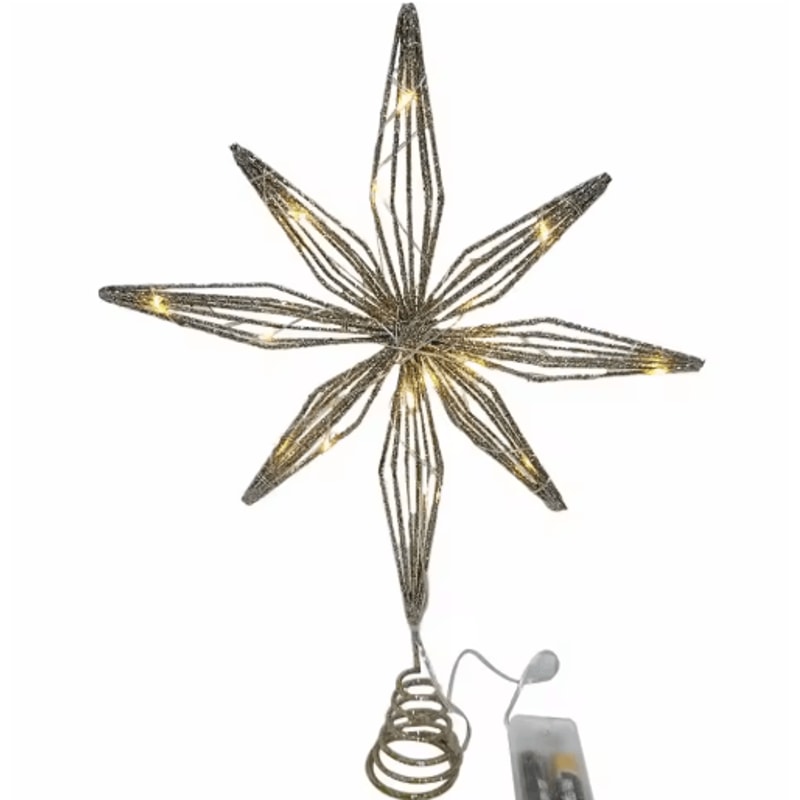 20 Light Christmas Star Tree Topper Pre Lit Multi Pointed Glitter Snowflake Treetop Decor 3