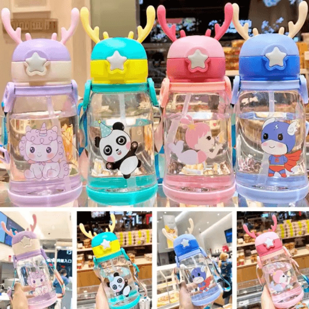 Cartoon Kids Water Bottle 500ml Leak Proof Straw Bottle With Pop Up Spout For School And Sports 5