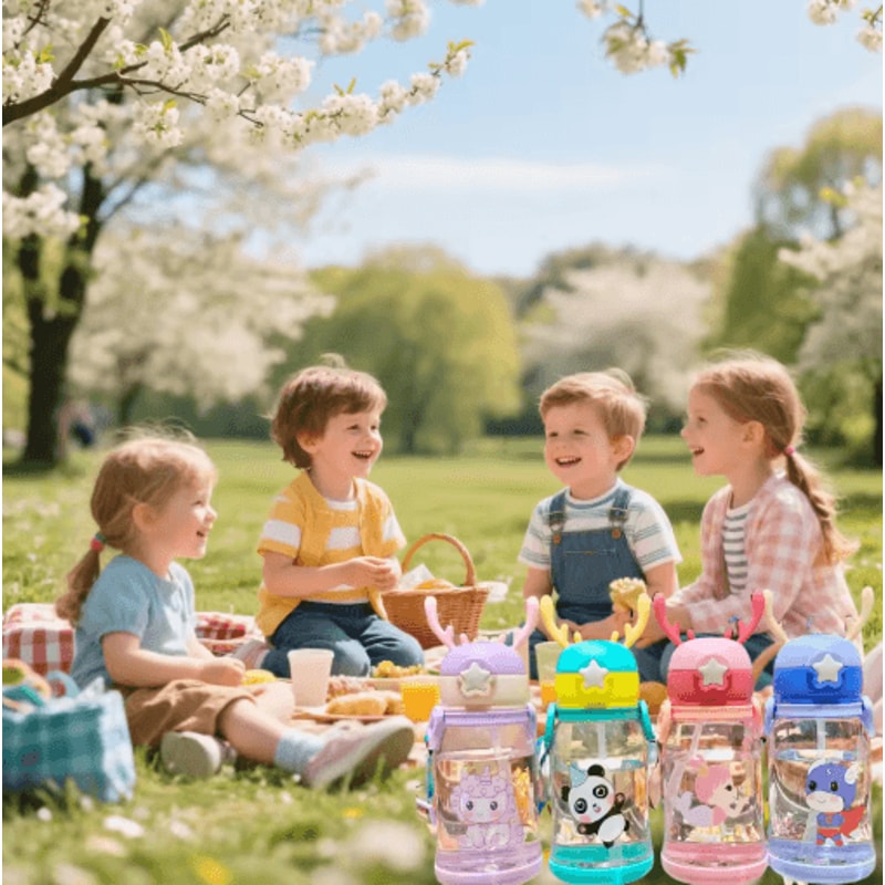 Cartoon Kids Water Bottle 500ml Leak Proof Straw Bottle With Pop Up Spout For School And Sports 6