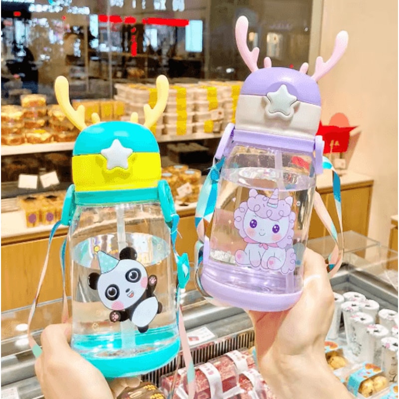 Cartoon Kids Water Bottle 500ml Leak Proof Straw Bottle With Pop Up Spout For School And Sports 9