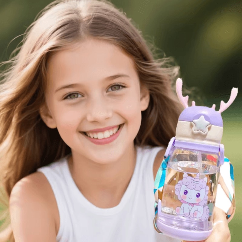 Cartoon Kids Water Bottle 500ml Leak Proof Straw Bottle With Pop Up Spout For School And Sports 0