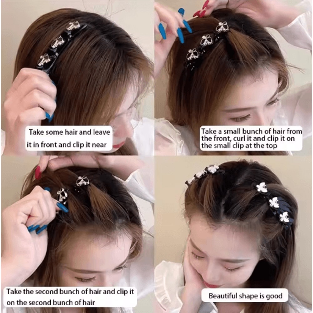 Sparkling Crystal Rhinestone Clover Hair Clips Braided Hairpins For Women And Girls 12