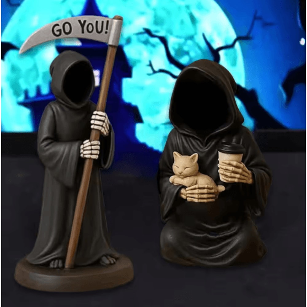Emotional Support Grim Reaper Figurine Exhausted Gothic Desk Statue With Card 4