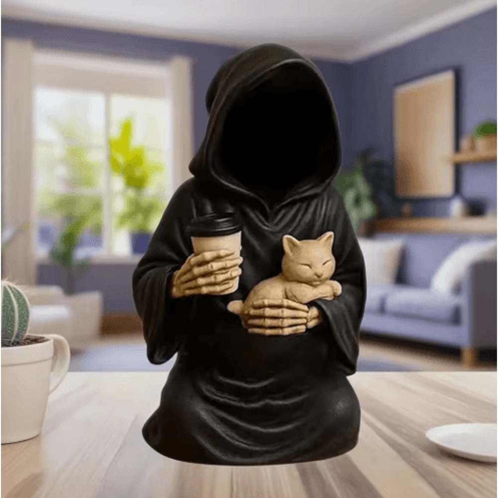 Emotional Support Grim Reaper Figurine Exhausted Gothic Desk Statue With Card 5