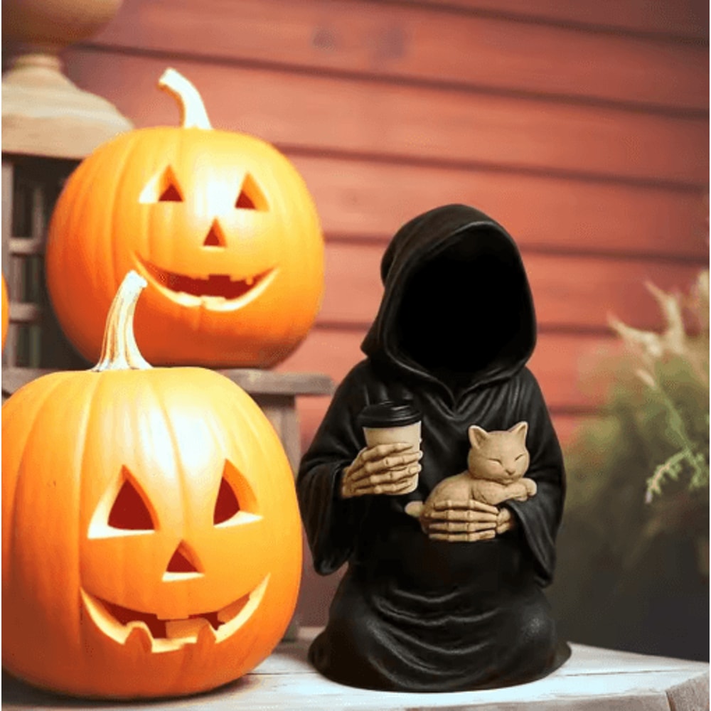 Emotional Support Grim Reaper Figurine Exhausted Gothic Desk Statue With Card 0