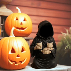 emotional support grim reaper figurine exhausted gothic desk statue with card