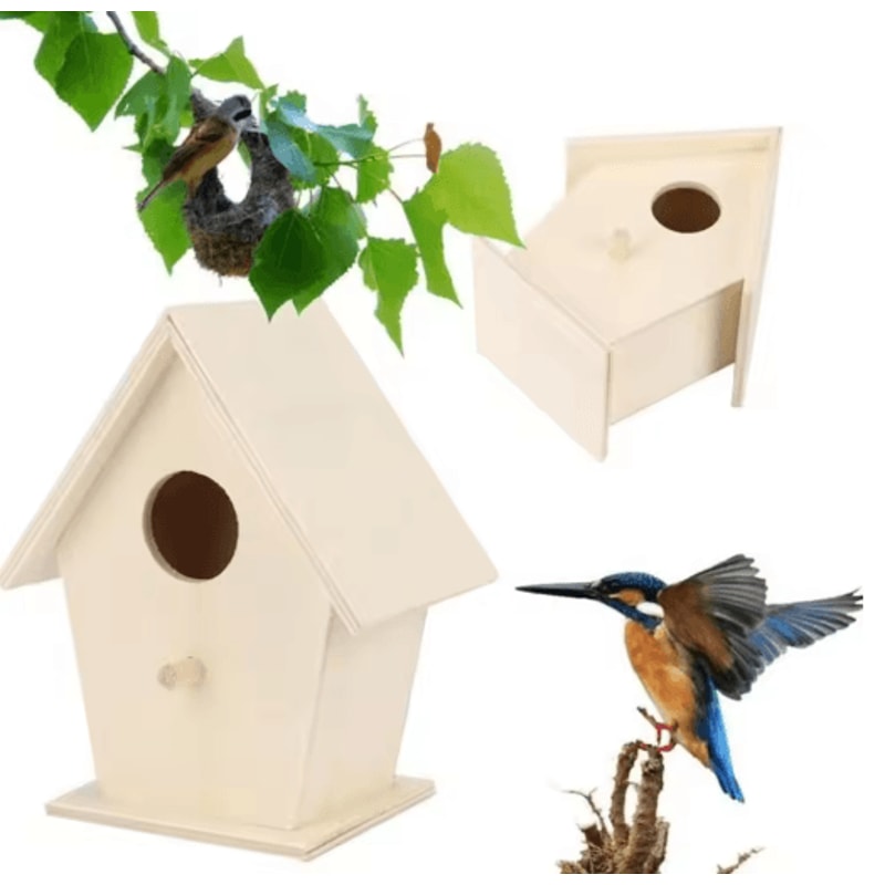 Hanging Wooden Bird House Unpainted DIY Bird Feeder And Craft Birdhouse 1 Tp 2 PCS 1