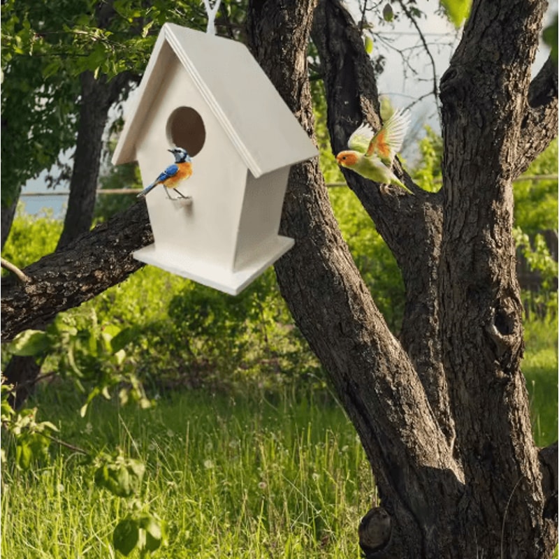 Hanging Wooden Bird House Unpainted DIY Bird Feeder And Craft Birdhouse 1 Tp 2 PCS 6