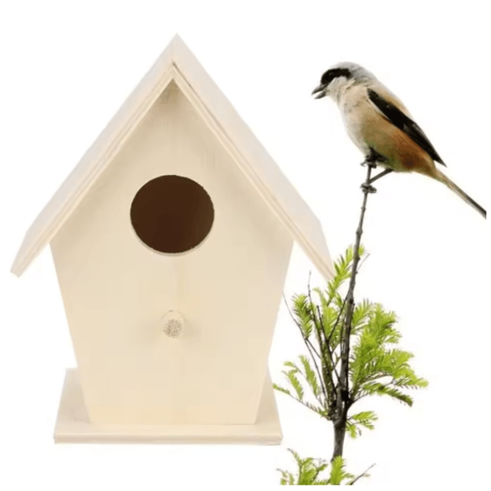 Hanging Wooden Bird House Unpainted DIY Bird Feeder And Craft Birdhouse 1 Tp 2 PCS 0