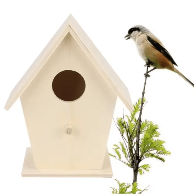 Hanging Wooden Bird House Unpainted DIY Bird Feeder And Craft Birdhouse 1 Tp 2 PCS 0