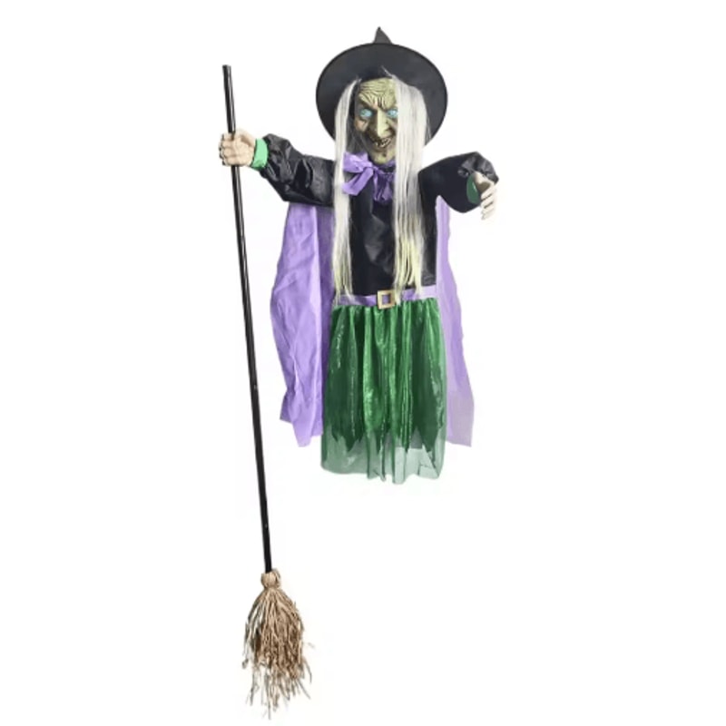 6FT Flying Witch Halloween Decoration Outdoor Hanging Witch With Light Up Eyes And Scary Sound 2
