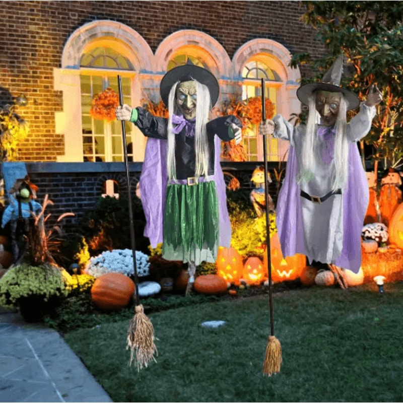 6FT Flying Witch Halloween Decoration Outdoor Hanging Witch With Light Up Eyes And Scary Sound 7