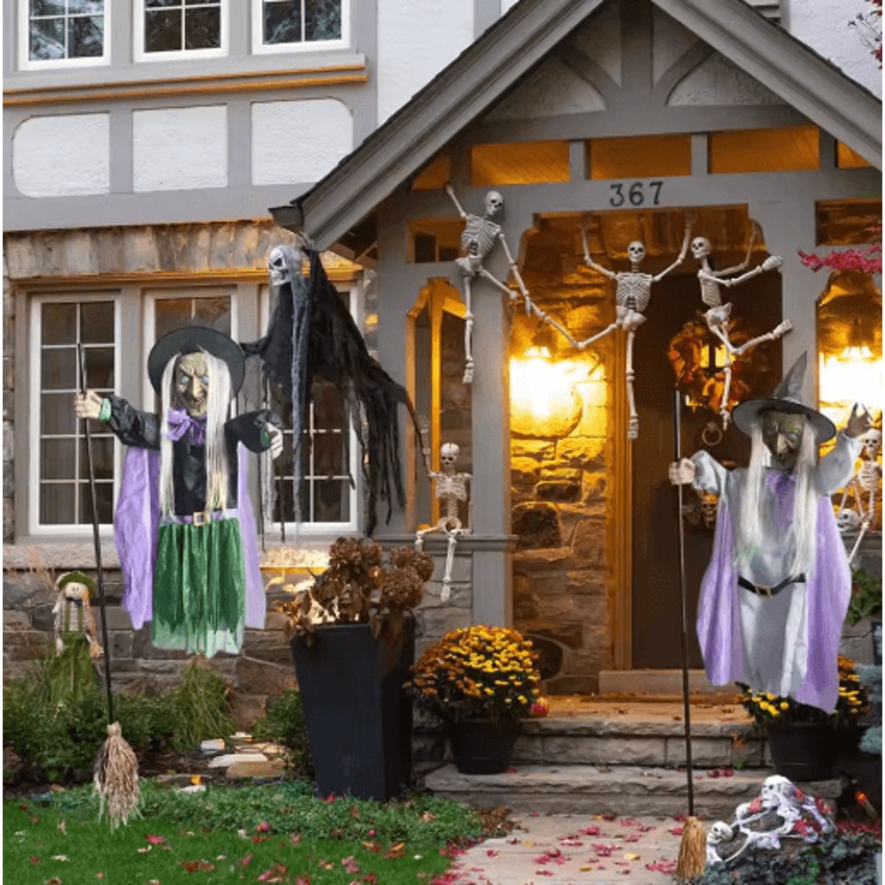 6FT Flying Witch Halloween Decoration Outdoor Hanging Witch With Light Up Eyes And Scary Sound 10