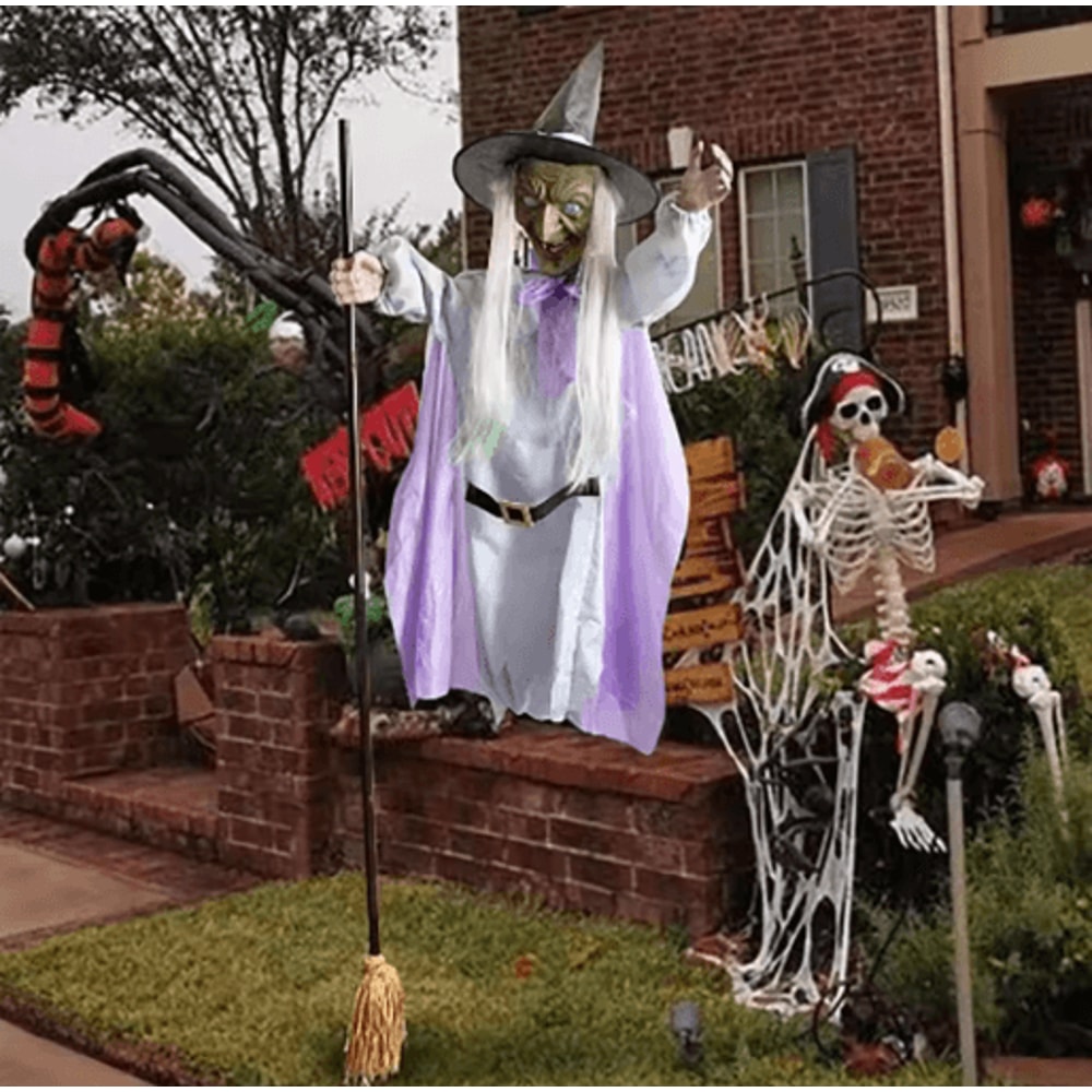 6FT Flying Witch Halloween Decoration Outdoor Hanging Witch With Light Up Eyes And Scary Sound 3