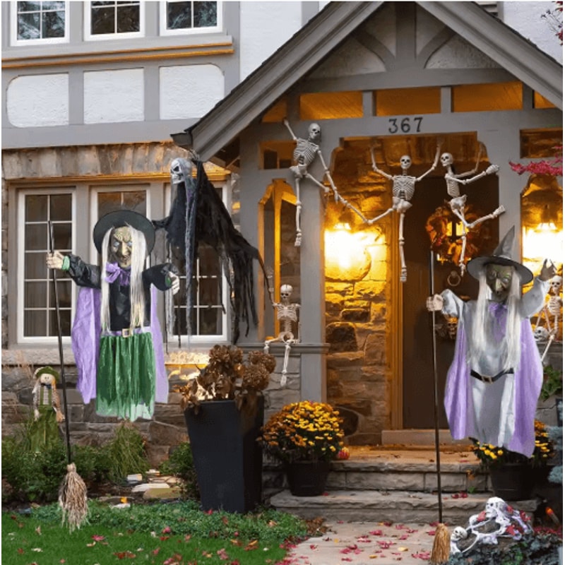 6FT Flying Witch Halloween Decoration Outdoor Hanging Witch With Light Up Eyes And Scary Sound 5