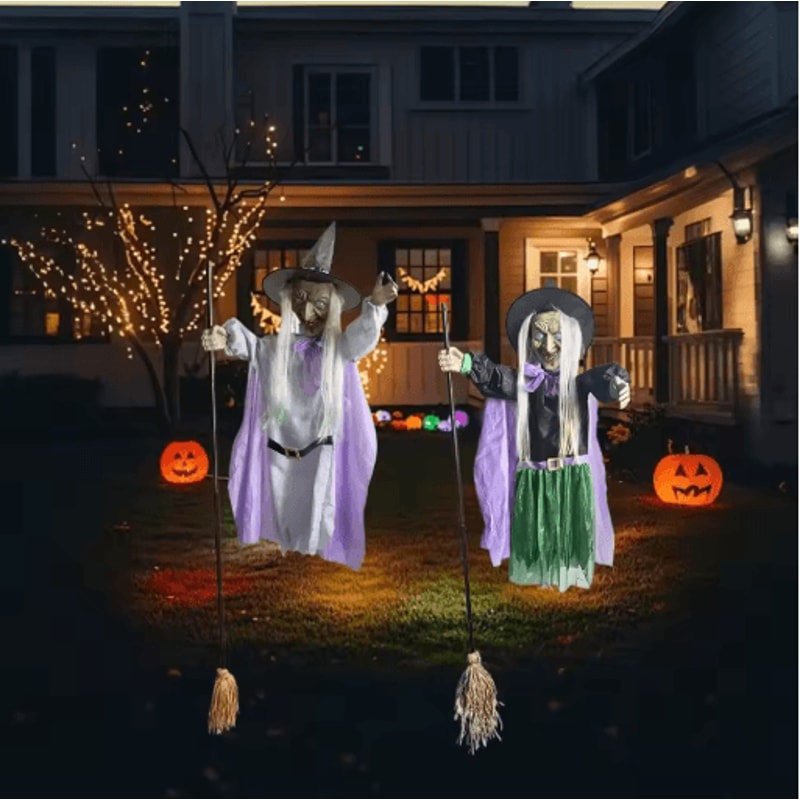6FT Flying Witch Halloween Decoration Outdoor Hanging Witch With Light Up Eyes And Scary Sound 6