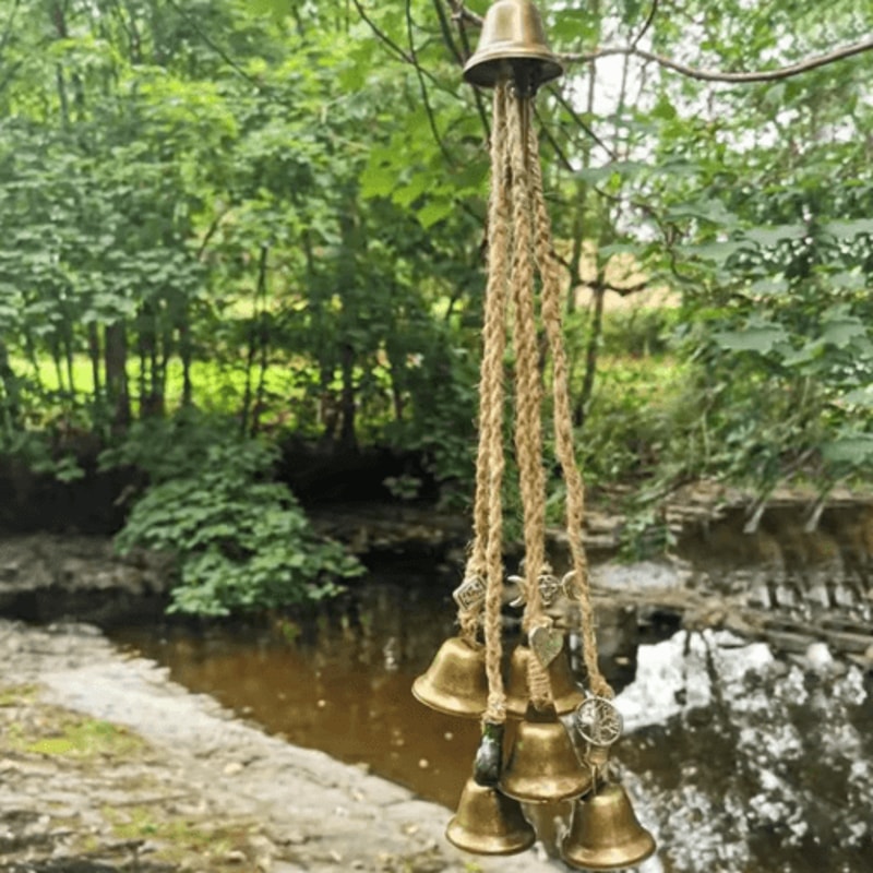 6 Bells Witch Wind Chimes Handmade Hanging Witch Bells Door Wreath For Protection And Decor 2